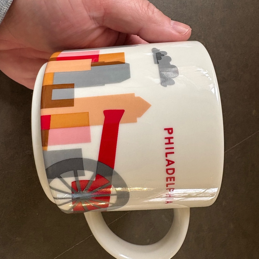Starbucks White and Red Ceramic Mug with Abstract Design